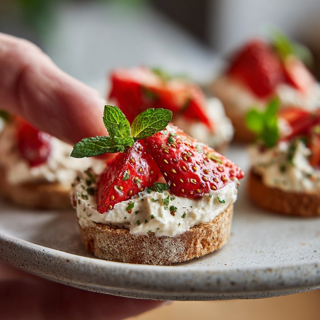Canapés mit Erdbeer-Frischkäse