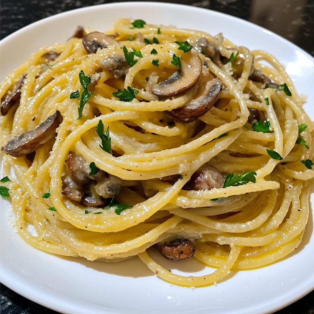 Spaghetti mit Pilzen und Petersilie