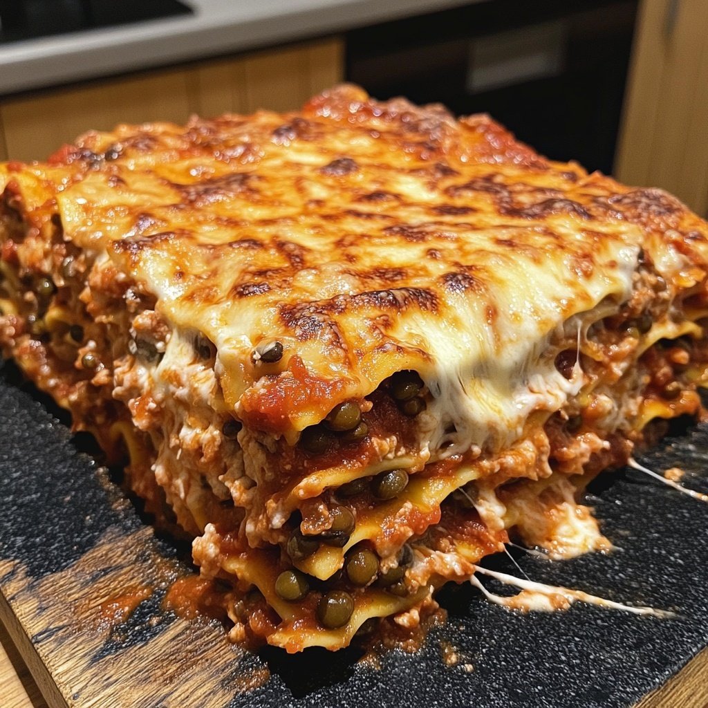 Lasagne mit Linsen-Tomatensauce